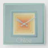 ヴィンテージ幾何学模様(淡青色と黄色) スクエア壁時計 (正面)