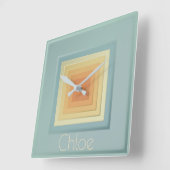 ヴィンテージ幾何学模様(淡青色と黄色) スクエア壁時計 (傾斜)