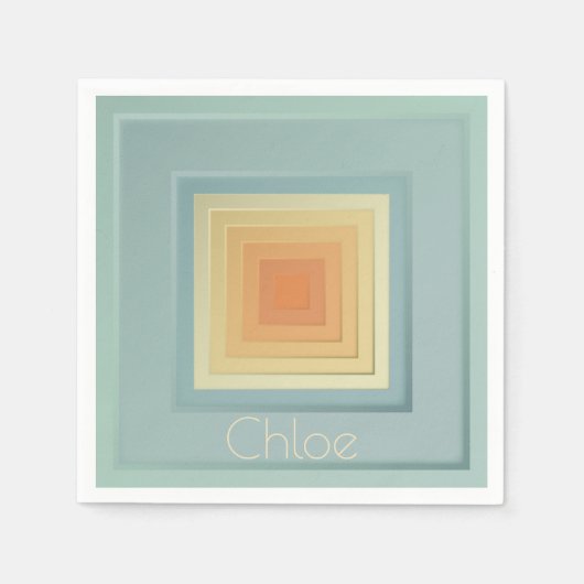 ヴィンテージ幾何学模様（淡青色と黄色） スタンダードカクテルナプキン (正面)