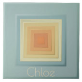 ヴィンテージ幾何学模様(淡青色と黄色) タイル (正面)