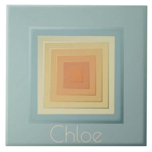 ヴィンテージ幾何学模様(淡青色と黄色) タイル (正面)