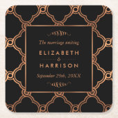 ヴィンテージ幾何学的アールデコギャツビー結婚ズ スクエアペーパーコースター (正面)