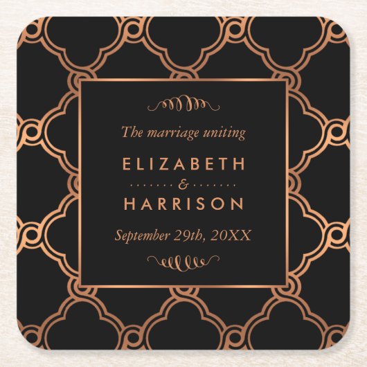 ヴィンテージ幾何学的アールデコギャツビー結婚ズ スクエアペーパーコースター (正面)