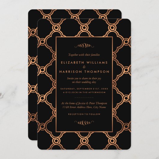 ヴィンテージ幾何学的アールデコギャツビー結婚ズ 招待状 (正面/裏面)