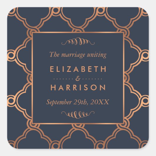 ヴィンテージ幾何学的アールデコギャツビー結婚式の引き出物 スクエアシール (正面)