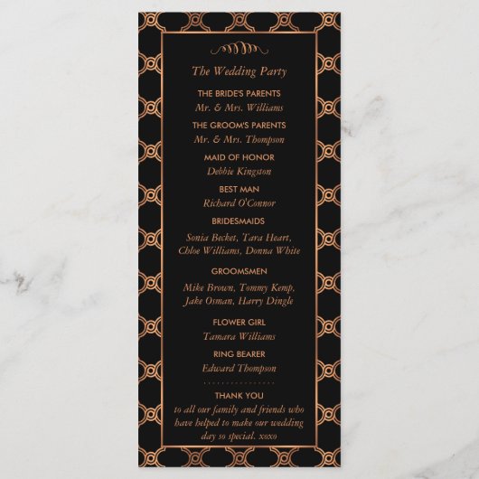 ヴィンテージ幾何学的アールデコギャツビー結婚式 プログラム (裏面)