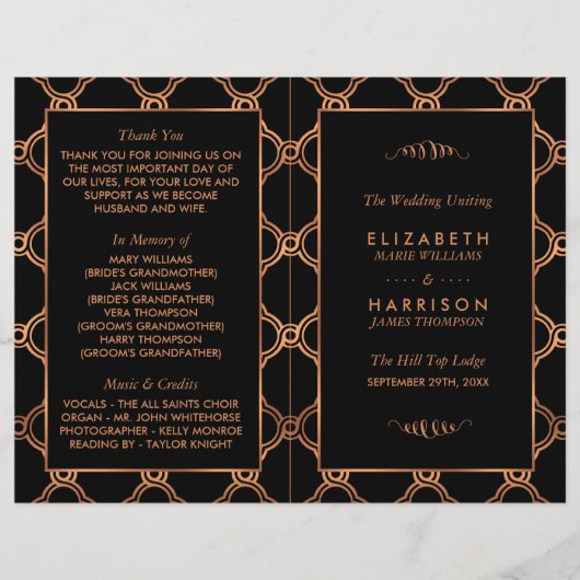 ヴィンテージ幾何学的アールデコギャツビー結婚式 プログラム (正面)