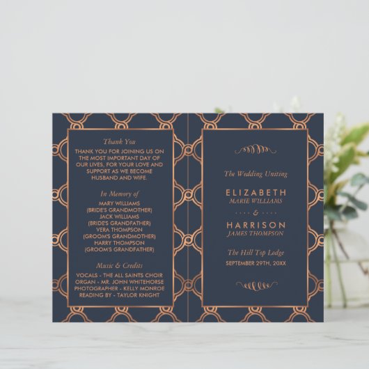 ヴィンテージ幾何学的アールデコギャツビー結婚式 プログラム (スタンド正面)