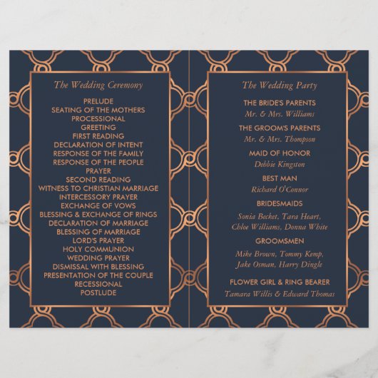 ヴィンテージ幾何学的アールデコギャツビー結婚式 プログラム (裏面)