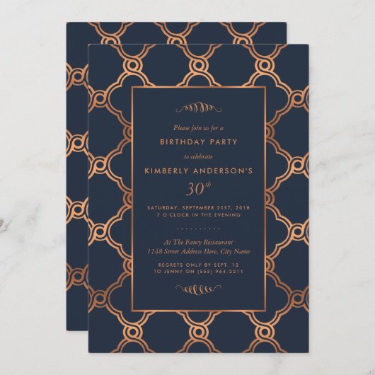 ヴィンテージ幾何学的アールデコギャツビー誕生日パーティー 招待状 (正面/裏面)
