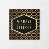 ヴィンテージ幾何学的アールデコスタイル結婚写真 三つ折り招待状 (カバー)