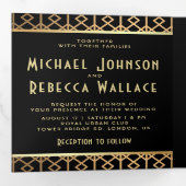 ヴィンテージ幾何学的アールデコスタイル結婚写真 三つ折り招待状 (内部最初)