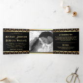 ヴィンテージ幾何学的アールデコスタイル結婚写真 三つ折り招待状 (内部)