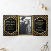 ヴィンテージ幾何学的アールデコスタイル結婚写真 三つ折り招待状 (内部)