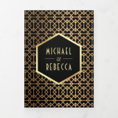 ヴィンテージ幾何学的アールデコスタイル結婚写真 三つ折り招待状 (カバー)