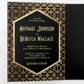 ヴィンテージ幾何学的アールデコスタイル結婚写真 三つ折り招待状 (内部最初)