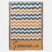 ヴィンテージ幾何学的オレンジ色のグレー名 スローブランケット (正面縦)