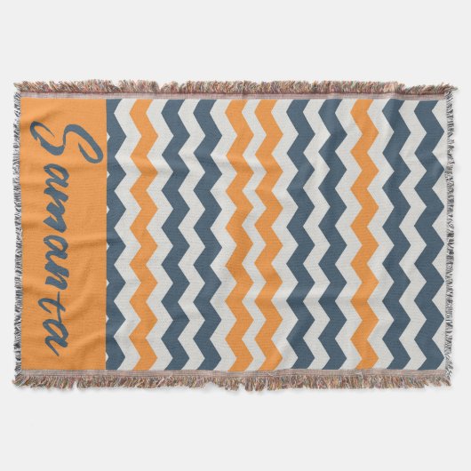 ヴィンテージ幾何学的オレンジ色のグレー名 スローブランケット (正面)