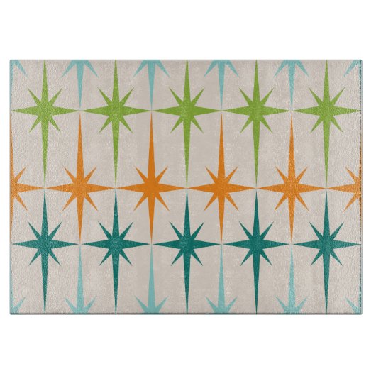 ヴィンテージ幾何学的スターバストガラス切断板 カッティングボード (正面)