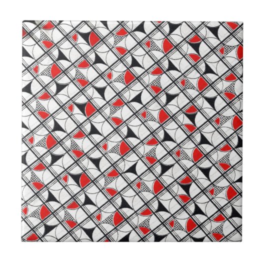 ヴィンテージ幾何学的パターン赤白黒 タイル (正面)