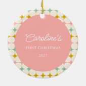 ヴィンテージ幾何学的ピンククリスマスパーソナライズされた名 セラミックオーナメント (裏面)