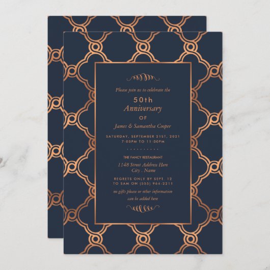 ヴィンテージ幾何学的、アールデコ記念日 招待状 (正面/裏面)