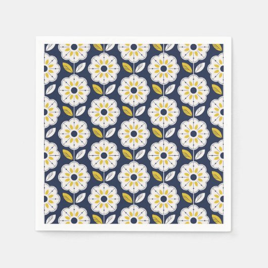 ヴィンテージ幾何学花模様 スタンダードカクテルナプキン (正面)