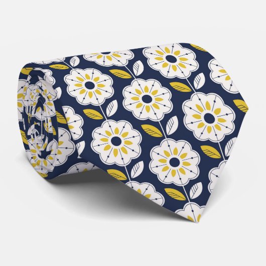 ヴィンテージ幾何学花模様 ネクタイ (ロール)