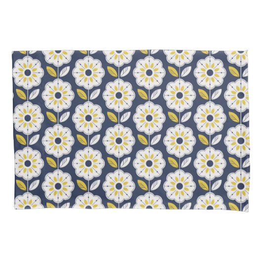 ヴィンテージ幾何学花模様 枕カバー (正面)