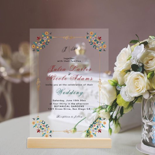 ヴィンテージ幾何学複雑クラシカルモチーフウェディング アクリル招待状