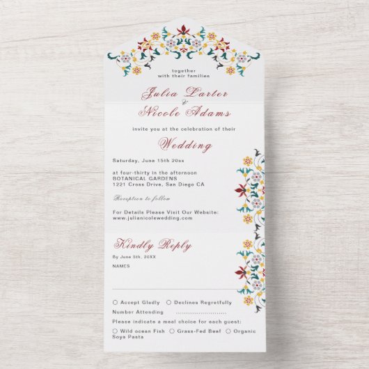 ヴィンテージ幾何学複雑クラシカルモチーフウェディング オールインワン招待状 (内側)