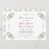 ヴィンテージ幾何学複雑クラシカルモチーフウェディング セーブザデート (正面/裏面)