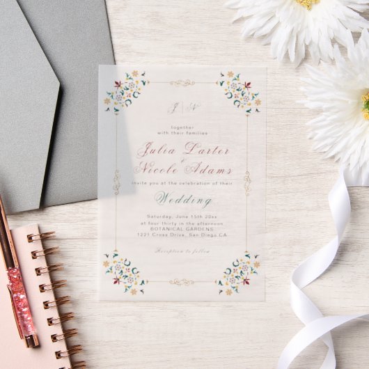 ヴィンテージ幾何学複雑クラシカルモチーフウェディング ベラム紙招待状 (ウェディング)