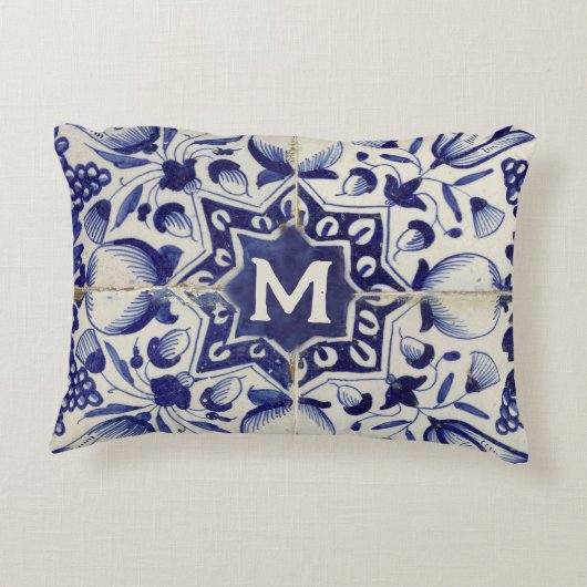 ヴィンテージ幾何青白タイモノグラムのル アクセントクッション (裏面)