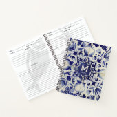 ヴィンテージ幾何青色白モノグラムのレシピ ノートブック (内部)