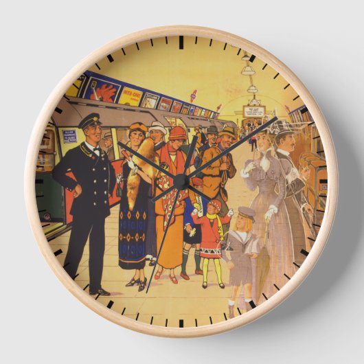 ヴィンテージ広告のロンドン・アンダーグラウンド用ポスター 壁時計 (正面)