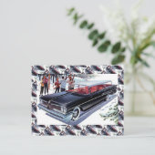 ヴィンテージ広告カーの車、車でスキー ポストカード (スタンド正面)