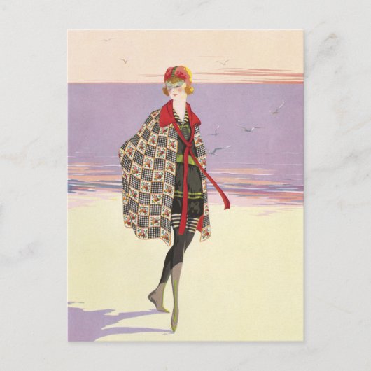 ヴィンテージ広告ズ – ガールオンビーチ ポストカード (正面)