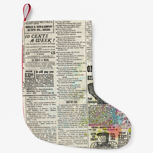 ヴィンテージ広告新聞 スモールクリスマスストッキング (正面)