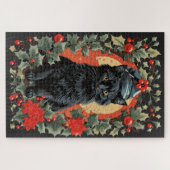 ヴィンテージ座る黒猫クリスマステーマ ジグソーパズル (横)