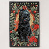 ヴィンテージ座る黒猫クリスマステーマ ジグソーパズル (縦)