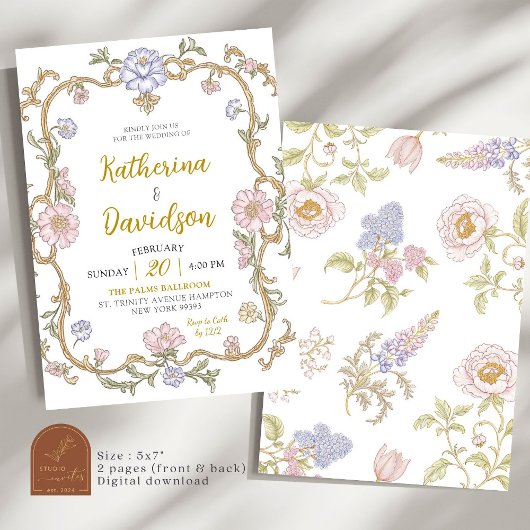 ヴィンテージ庭園の結婚式パーティー 招待状