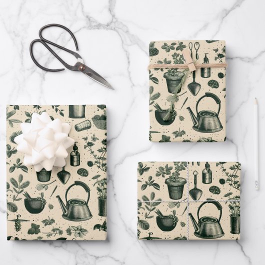 ヴィンテージ庭園愛好家パーティータイル ラッピングペーパーシート (正面)