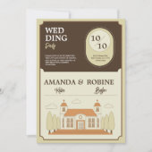 ヴィンテージ建物イラストレーション結婚式招待状 招待状 (正面)