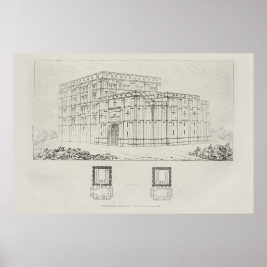 ヴィンテージ建築デザインスケッチ大聖堂 ポスター (正面)