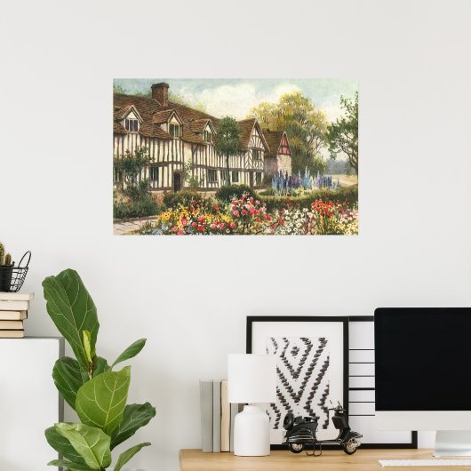 ヴィンテージ建築フォーマル園英語コテージ ポスター (ホームオフィス)