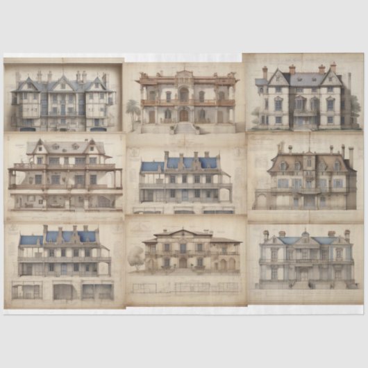 ヴィンテージ建築用スクラップブックの切り離し 薄葉紙 (正面)