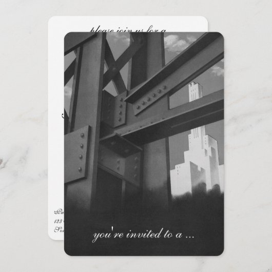 ヴィンテージ建築超高層ビル退職パーティー 招待状 (正面/裏面)