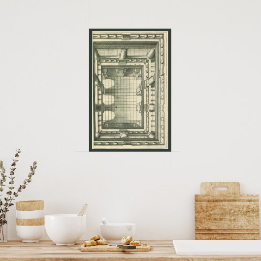 ヴィンテージ建築、アトリウムコートヤードパース ポスター (キッチン)