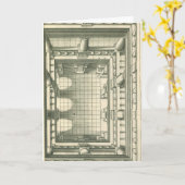 ヴィンテージ建築、アトリウム中庭の遠近法 カード (黄色い花)